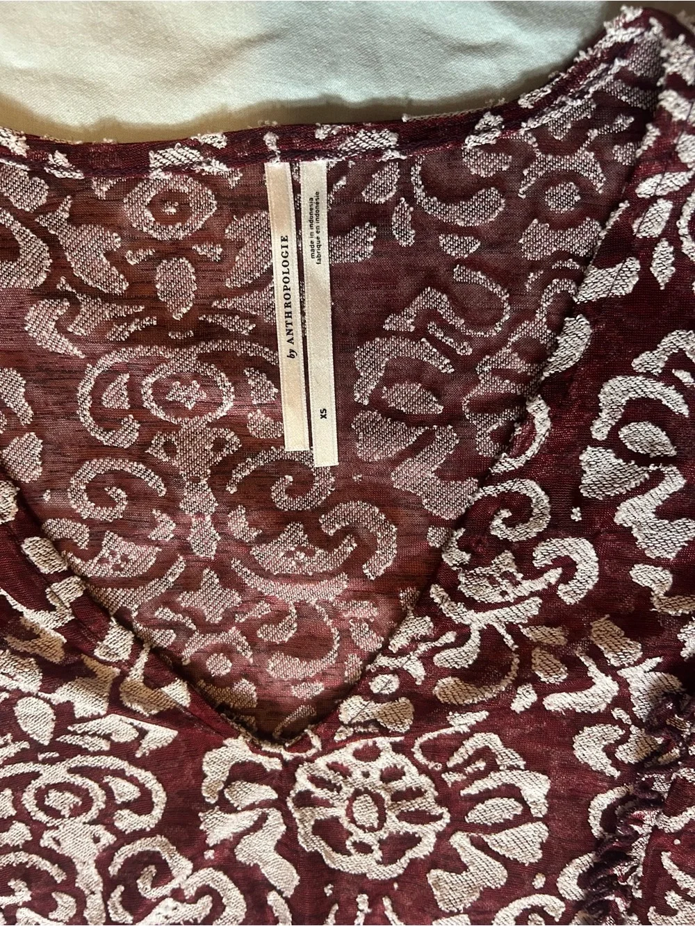 Anthropologie Burgundy Floral Lace Peplum Long Sleeve Top